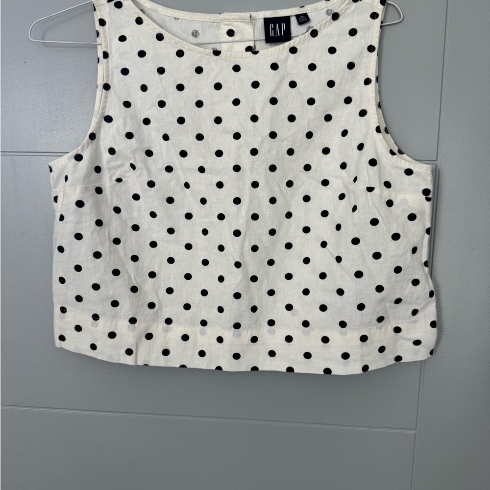 GAP White Cropped Tank Top with Black Polka Dots